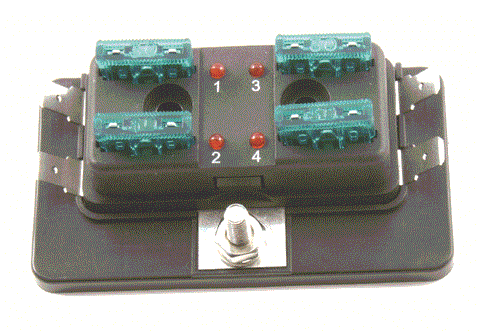 Fuse Block 4 With Cover / Red LED Light