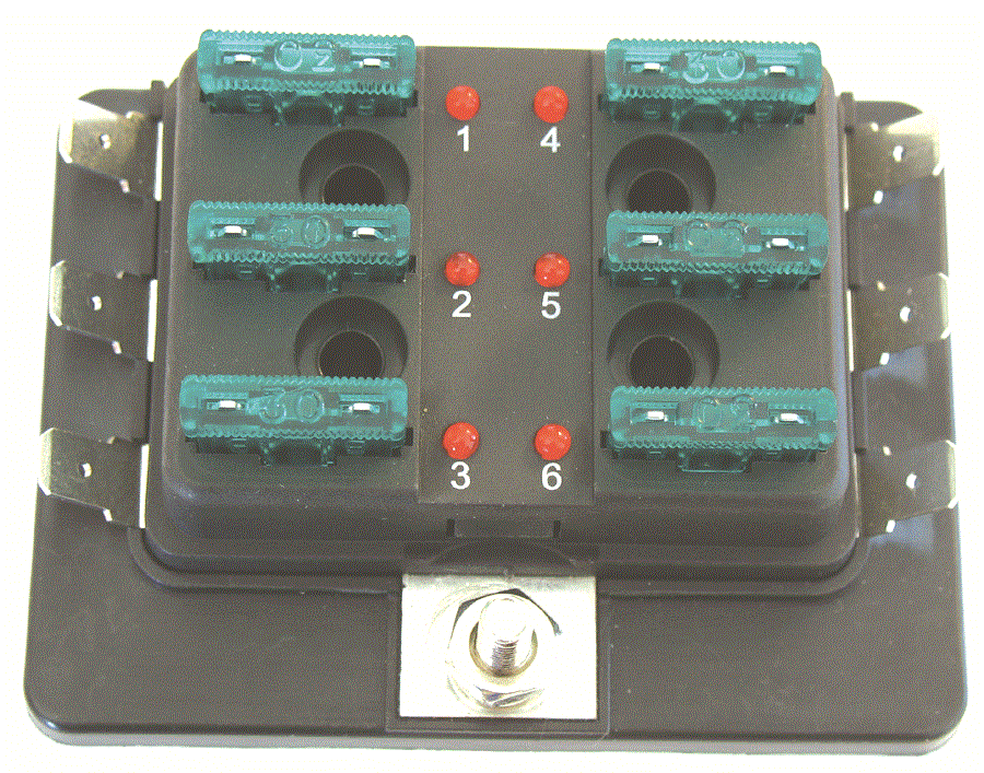 Fuse Block 6 with Cover Red LED Light