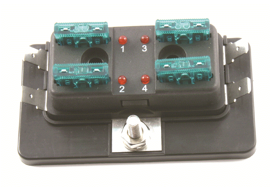 Fuse Block 4 with Cover Red LED Light